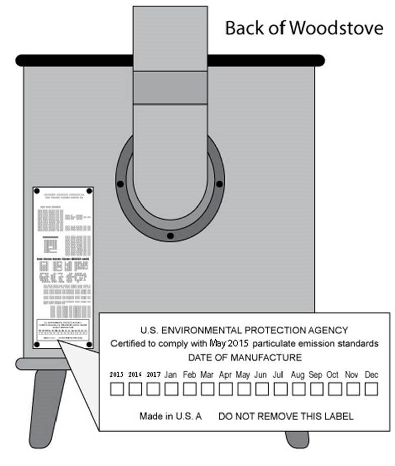 Where can I find the Manufacturers Brand and Model number information on a wood stove? - Total Hearth