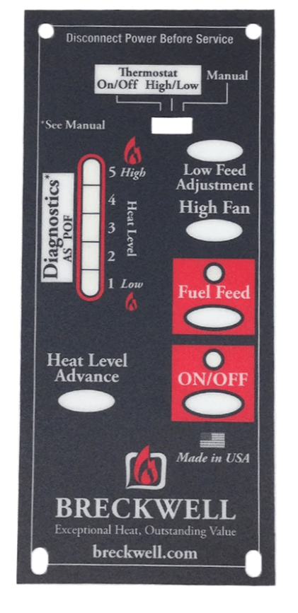 USSC & Breckwell Control Board Decal – OEM Part C-L-401 (852721) | 5-Speed Faceplate Only) - Total Hearth